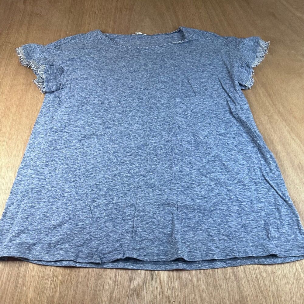 Easel Ruffle Sleeve Tee Women's S Blue Heather Fringe Detail Fall Layering Top